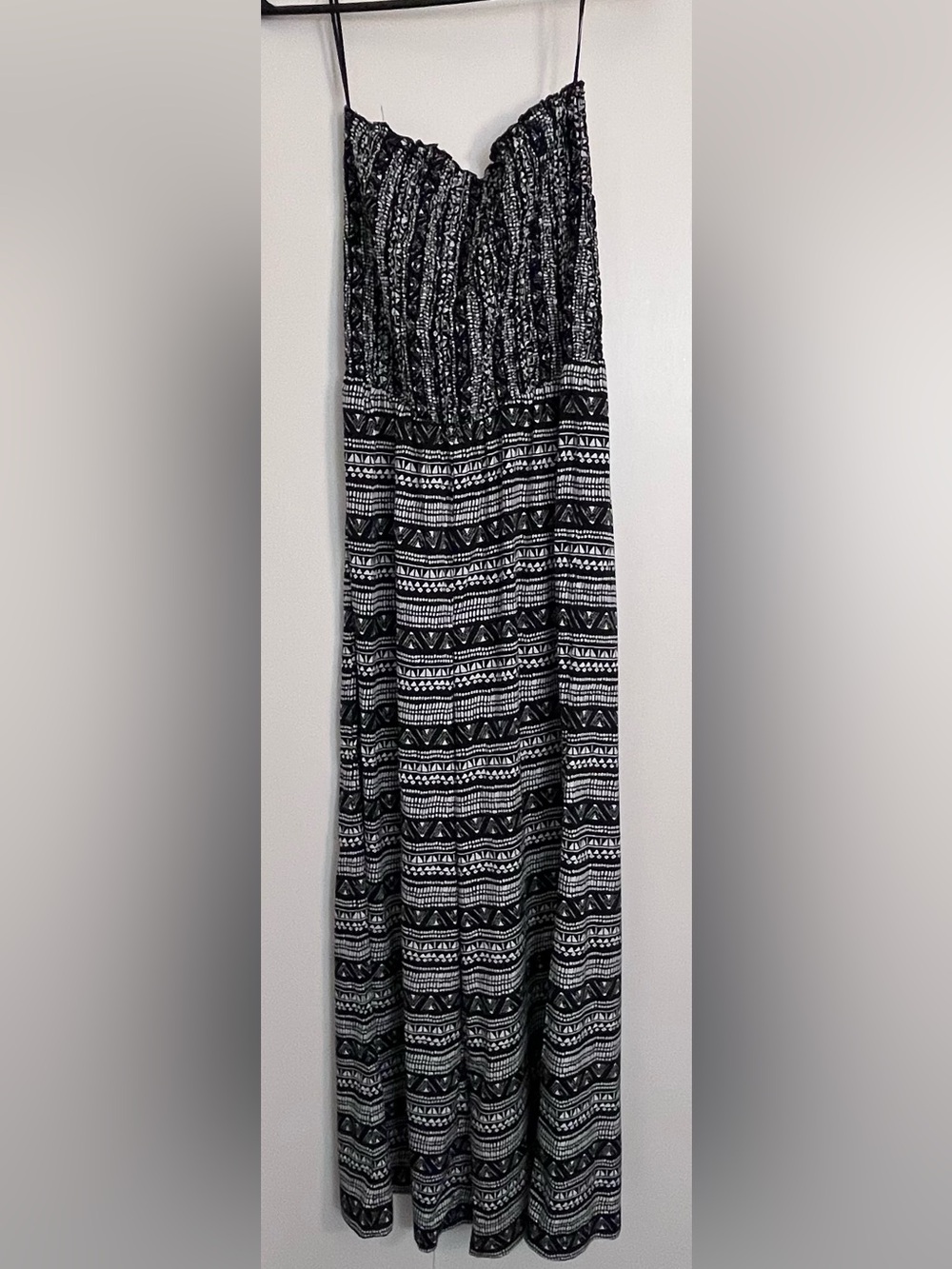 En Creme Strapless Jumpsuit Womens Black White Wide Leg Smocked Size S